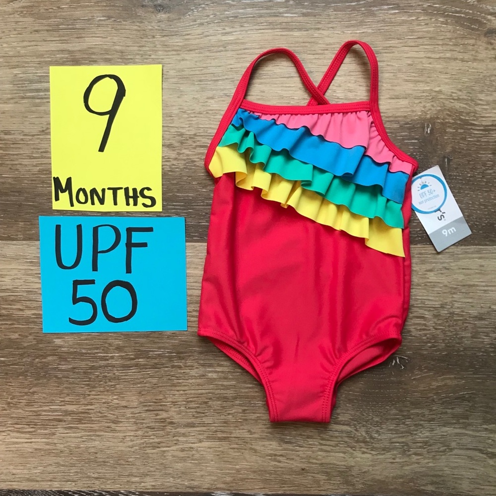 NWT Carter’s 9 Month Rainbow Ruffle swimsuit